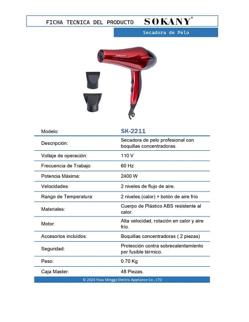 11 FT Secadora de Pelo SK 2211 OP