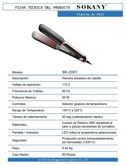 12 FT Plancha de Pelo SK 1907 OP