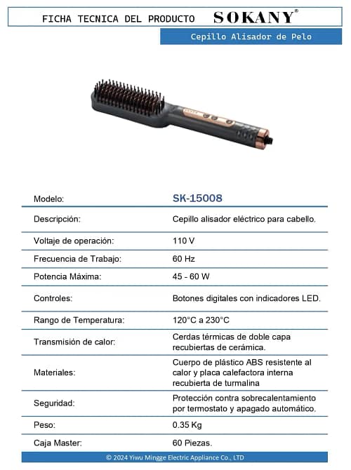 14 FT Cepillo Alisador de Pelo SK 15008 OP