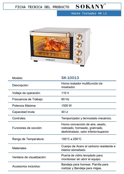 10 FT Horno Tostador 40 Lt SK 10013 OP