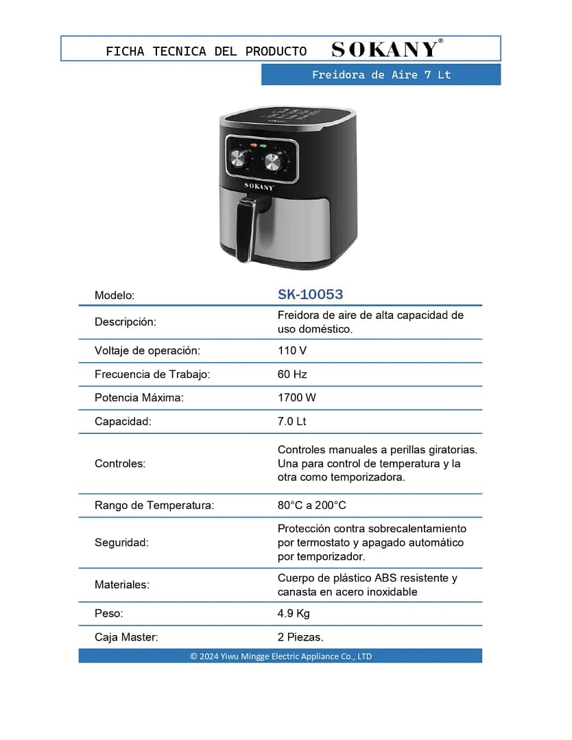 Freidora de Aire Analógica de 7.0 Lt 3 Freidora de Aire Analógica de 7.0 Lt - Image 3